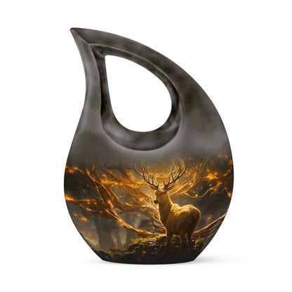 10 Inch Deer themed Aluminium Cross Drop Urn, 
