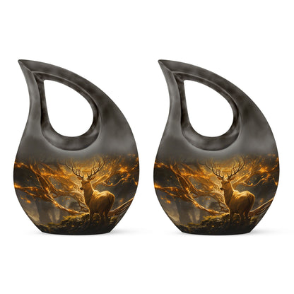 10 Inch Deer themed Aluminium Cross Drop Urn, 
