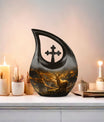 10 Inch Deer themed Aluminium Cross Drop Urn, 