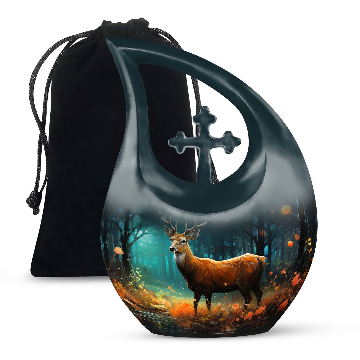 10-inch Deer Cremation Urn with Cross Drop