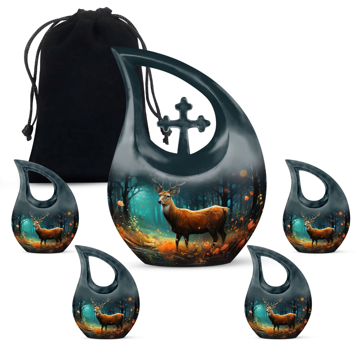 10-inch Deer Cremation Urn with Cross Drop