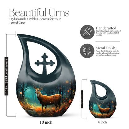 10-inch Deer Cremation Urn with Cross Drop