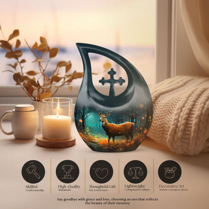 10-inch Deer Cremation Urn with Cross Drop