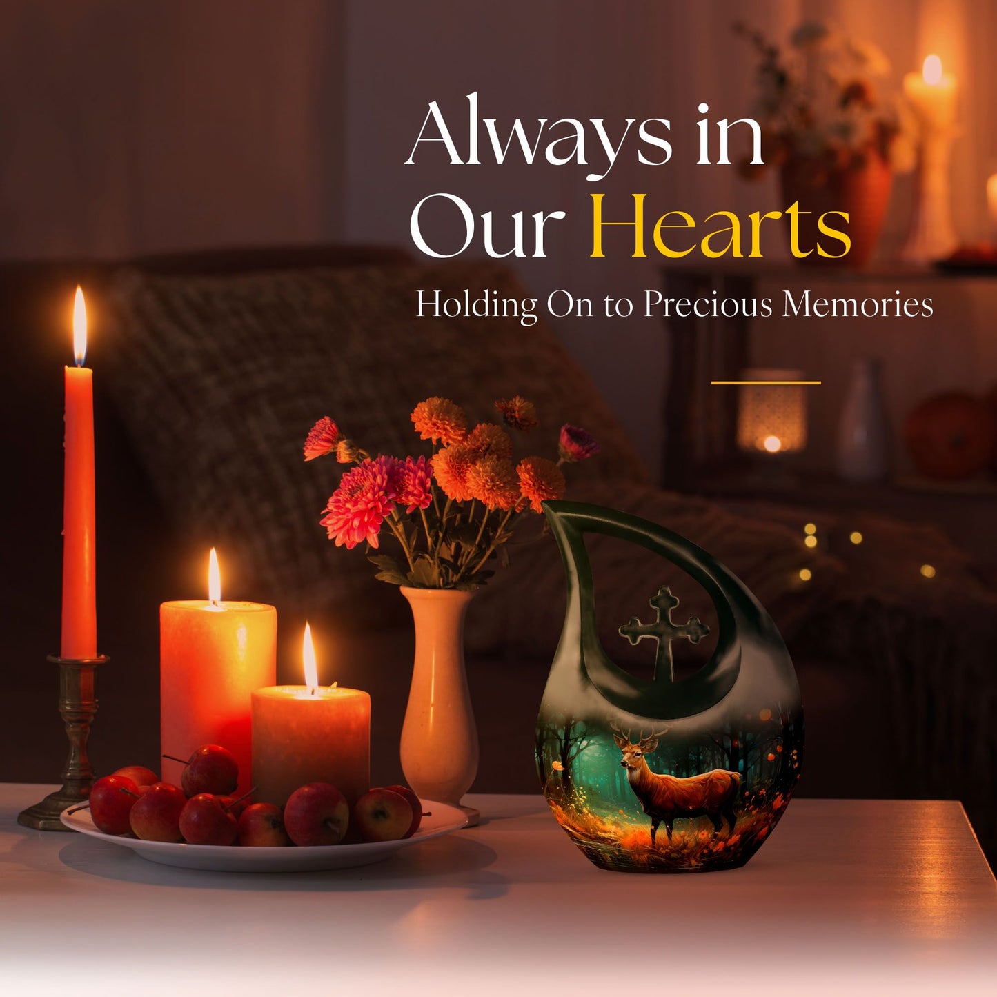 10-inch Deer Cremation Urn with Cross Drop