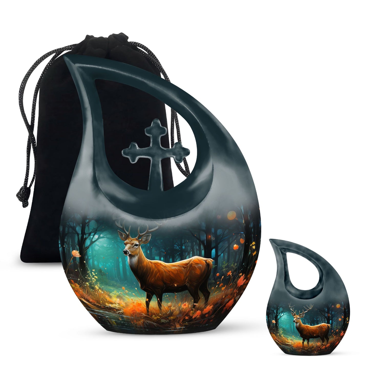 10-inch Deer Cremation Urn with Cross Drop