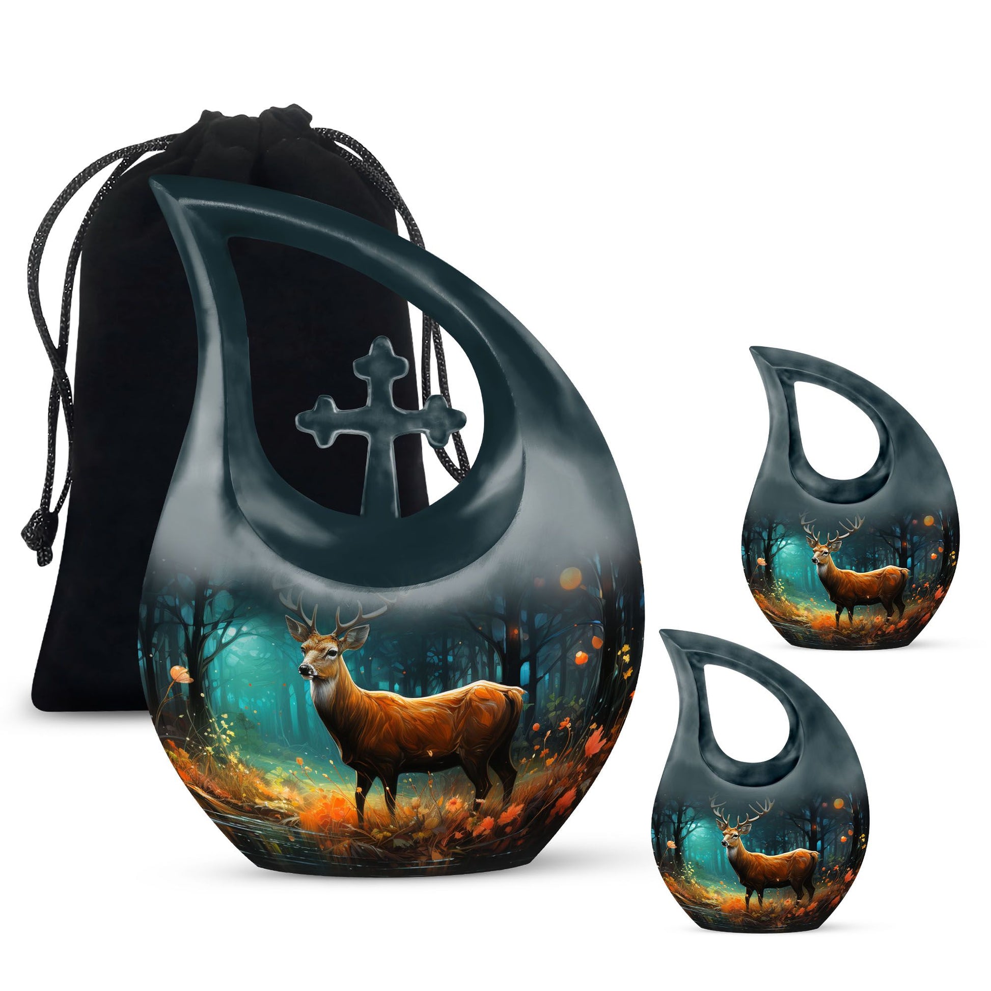 10-inch Deer Cremation Urn with Cross Drop
