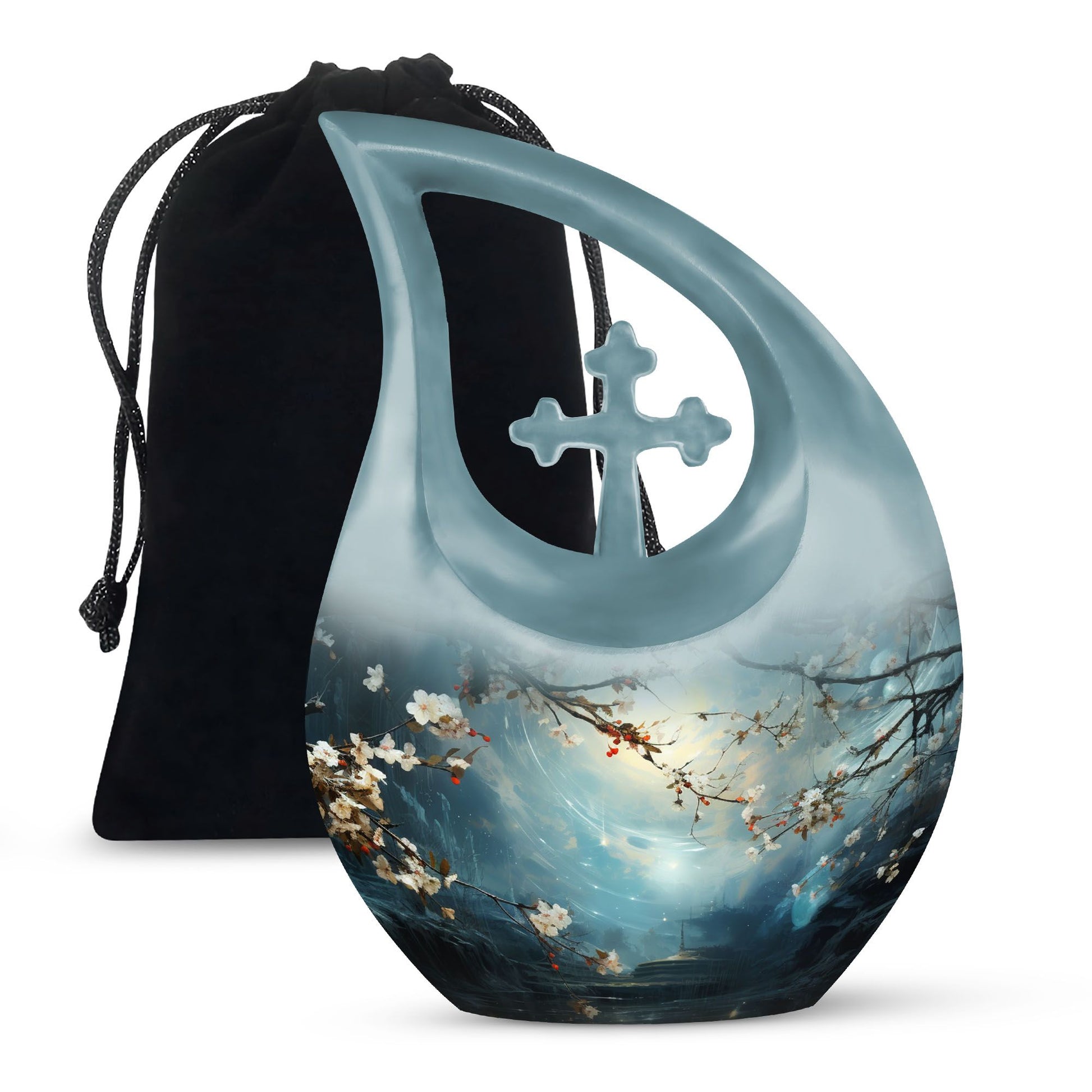 10-inch Deer Urn with Cross Drop design,