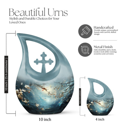 10-inch Deer Urn with Cross Drop design,