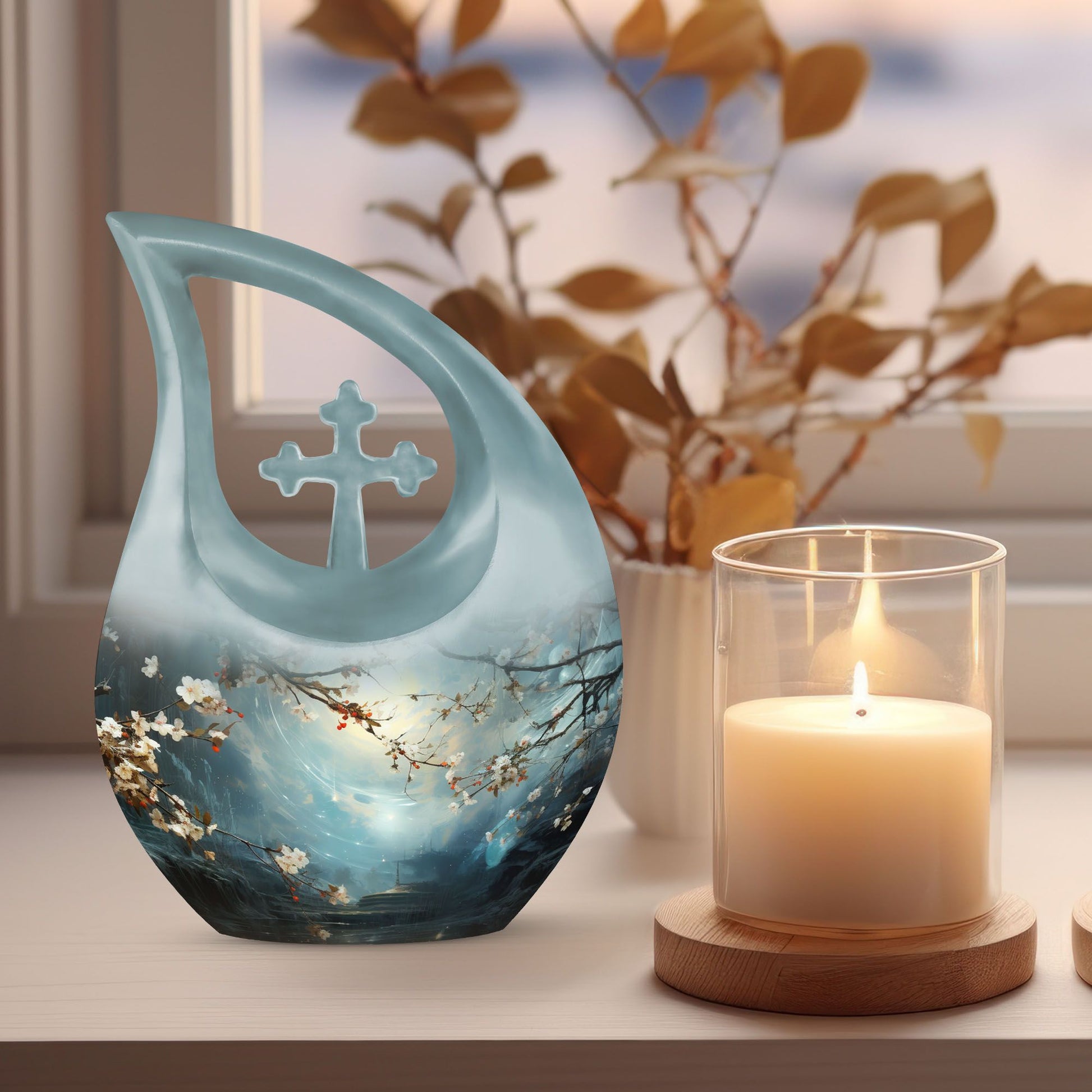 10-inch Deer Urn with Cross Drop design,