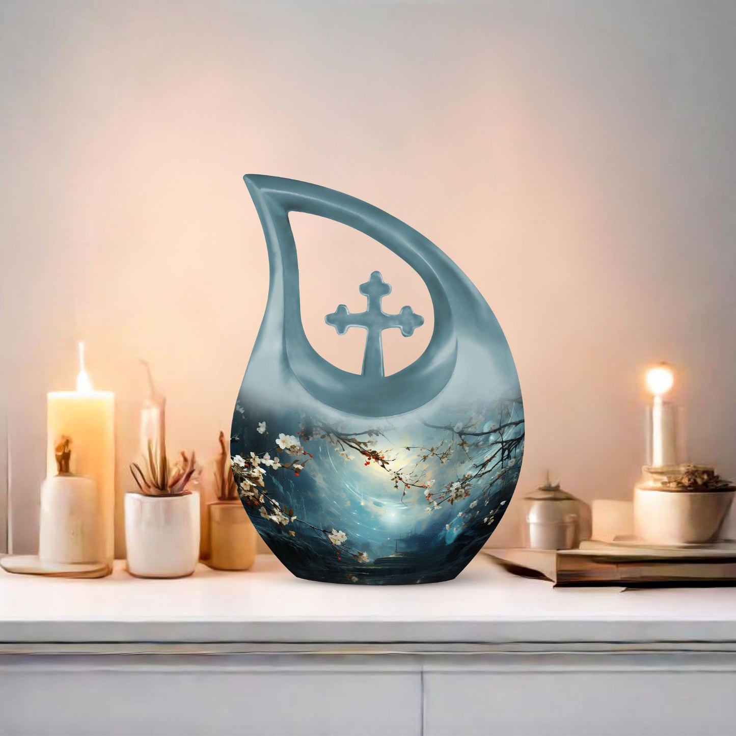 10-inch Deer Urn with Cross Drop design,
