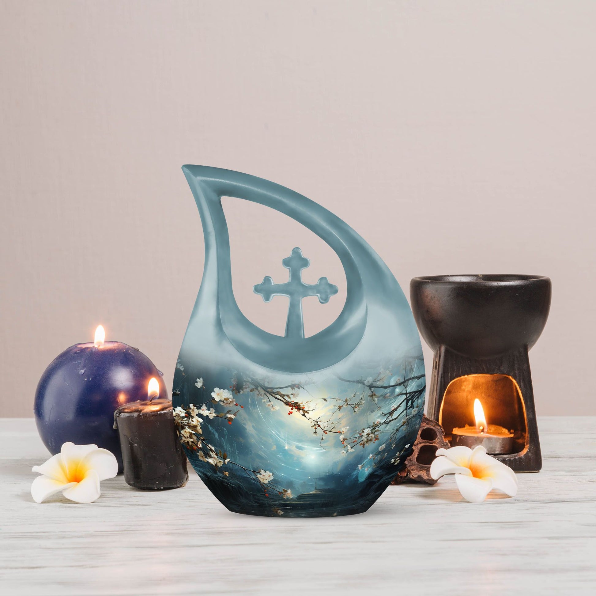 10-inch Deer Urn with Cross Drop design,