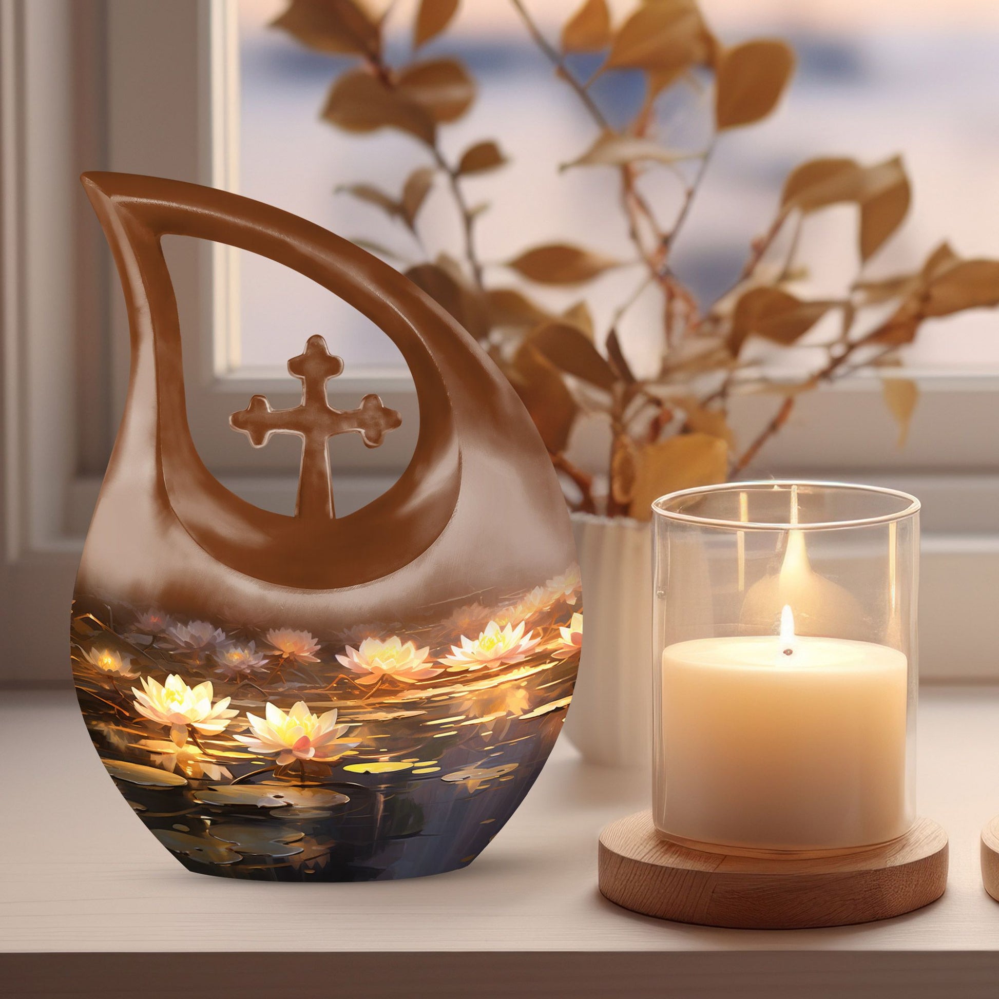 Wilderness Urn with Cross Drop design,