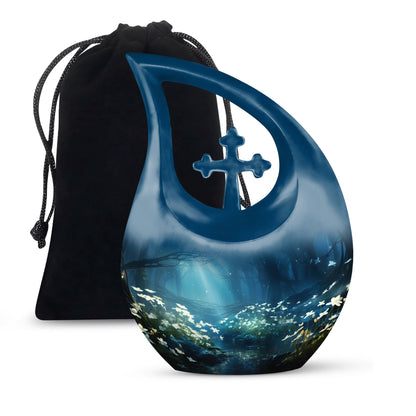 10-inch Wilderness Urn with Cross Drop design, 
