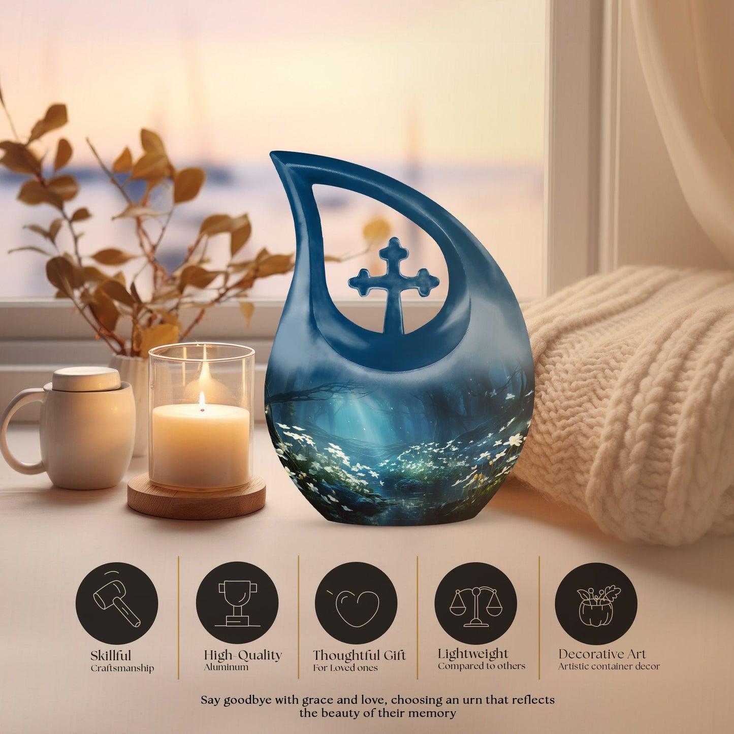 10-inch Wilderness Urn with Cross Drop design, 