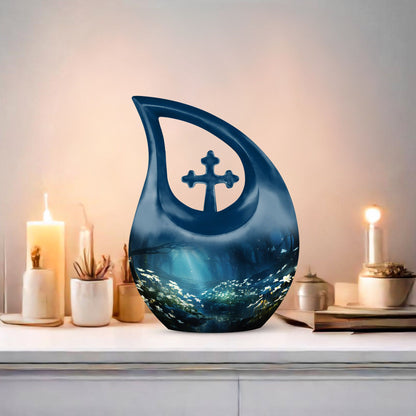 10-inch Wilderness Urn with Cross Drop design, 