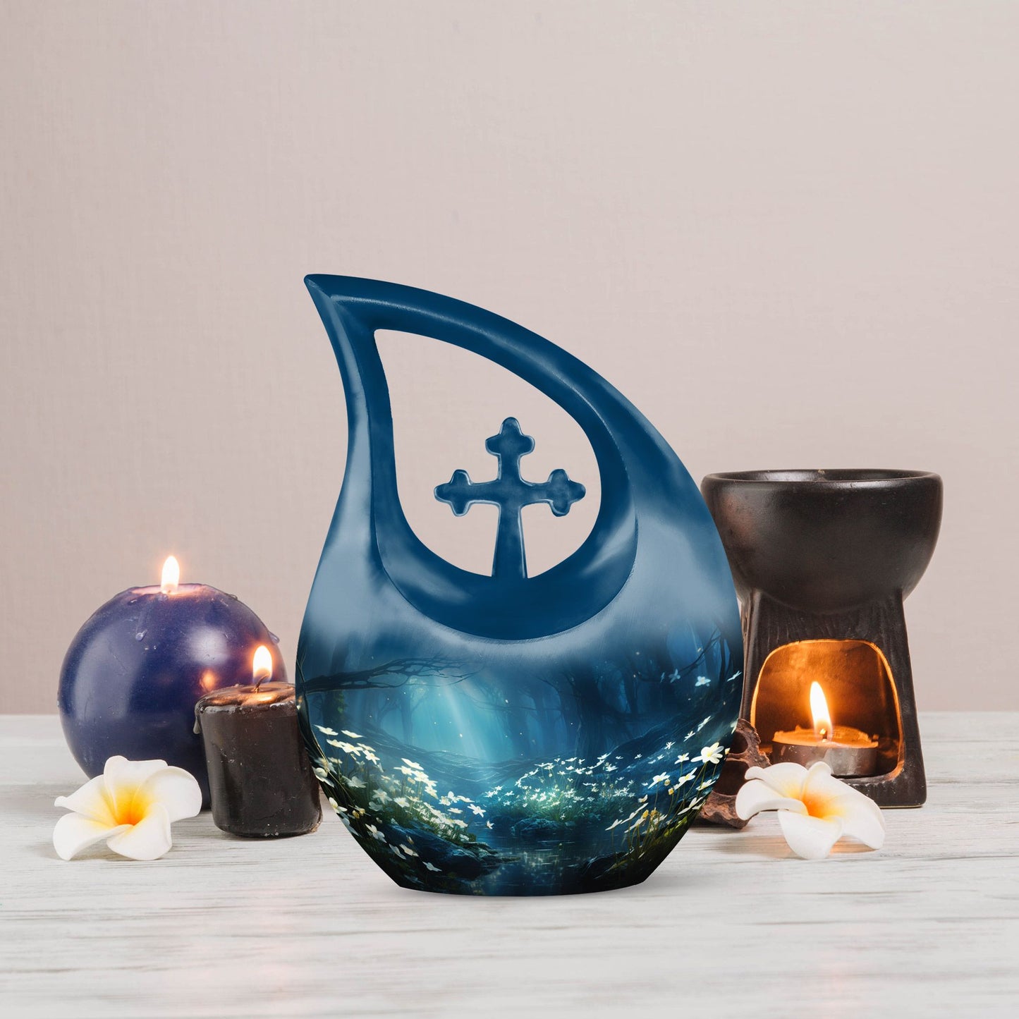 10-inch Wilderness Urn with Cross Drop design, 