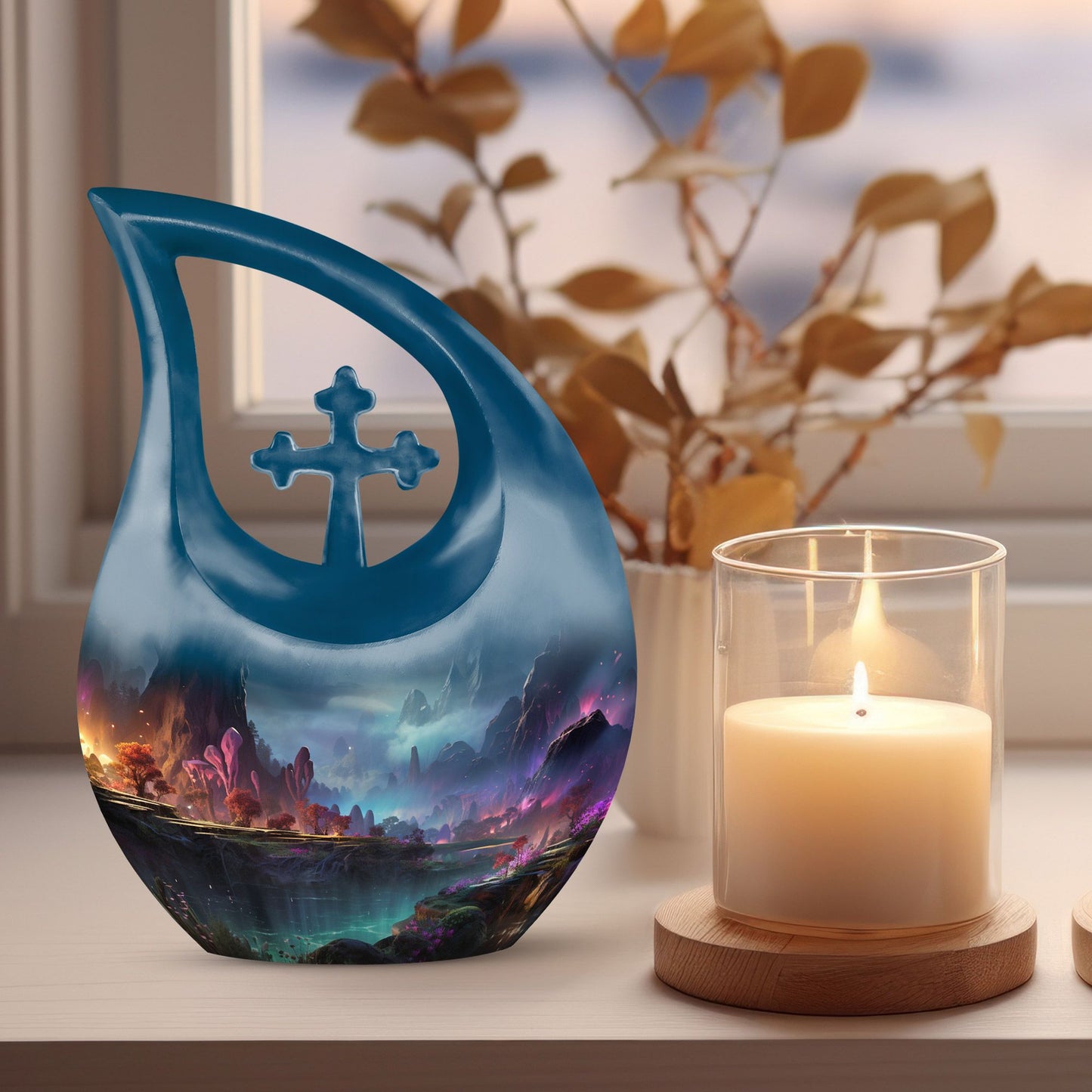 10-inch Wilderness Urn with Cross Drop design, Aluminium