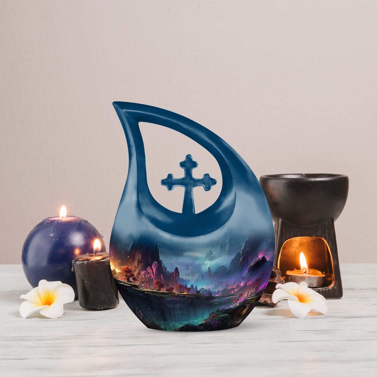 10-inch Wilderness Urn with Cross Drop design, Aluminium