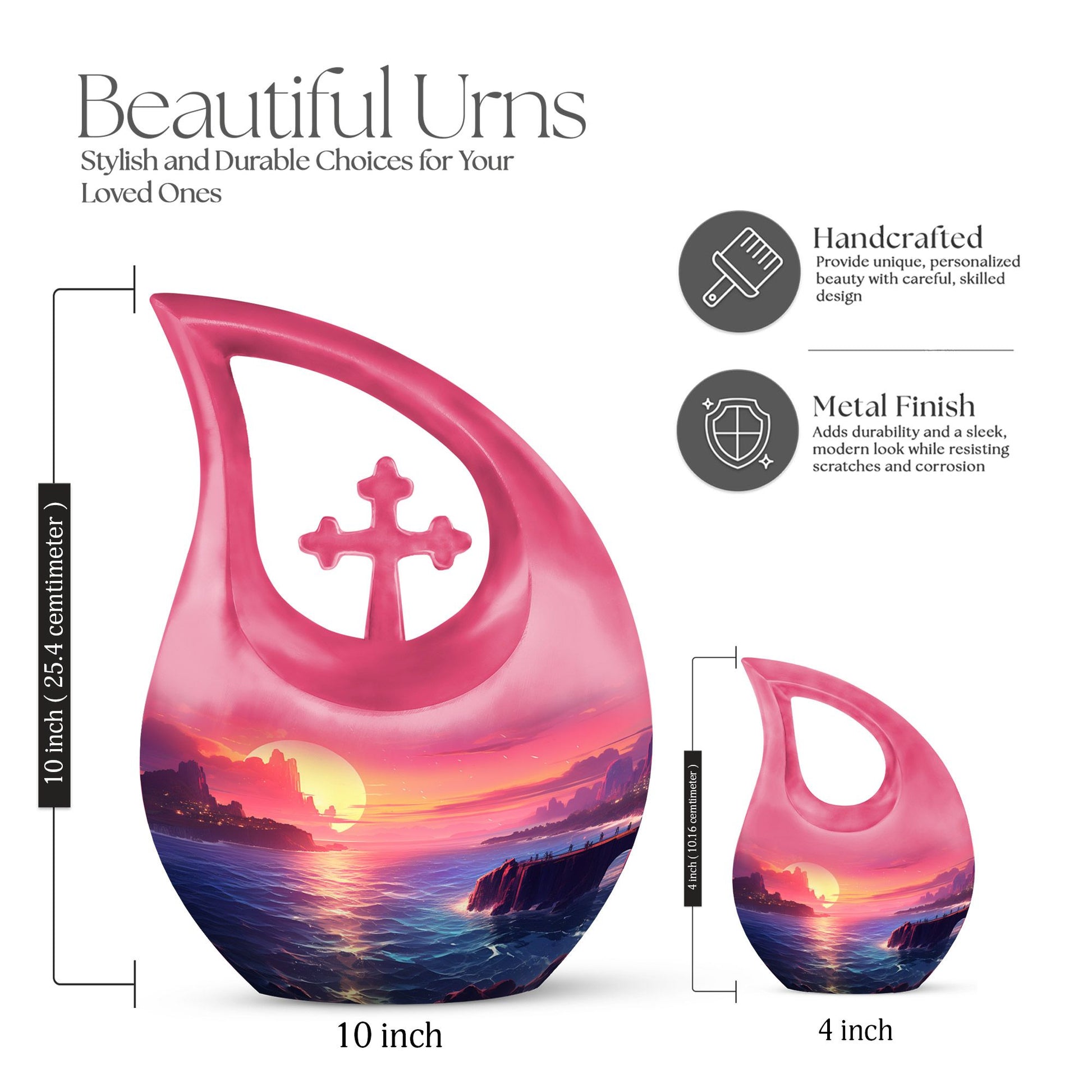 10-inch Large Wilderness Urn with Cross Drop design, 