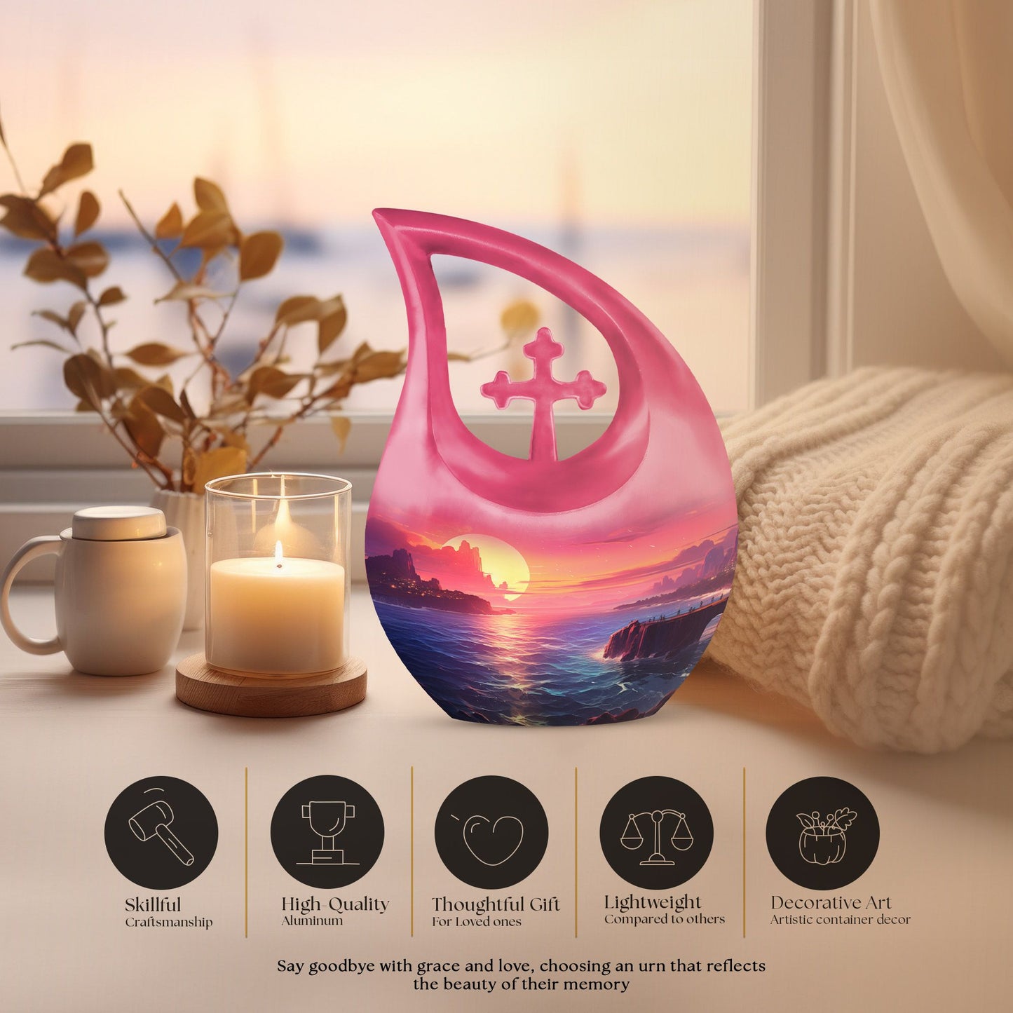 10-inch Large Wilderness Urn with Cross Drop design, 