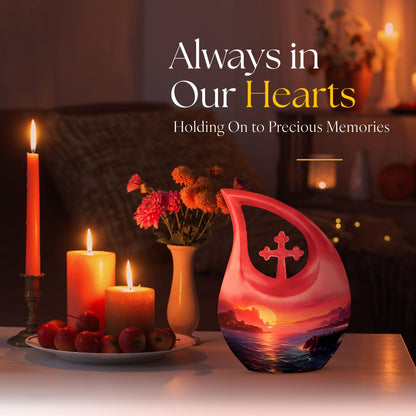 10-inch Large Wilderness Urn with Cross Drop design, 