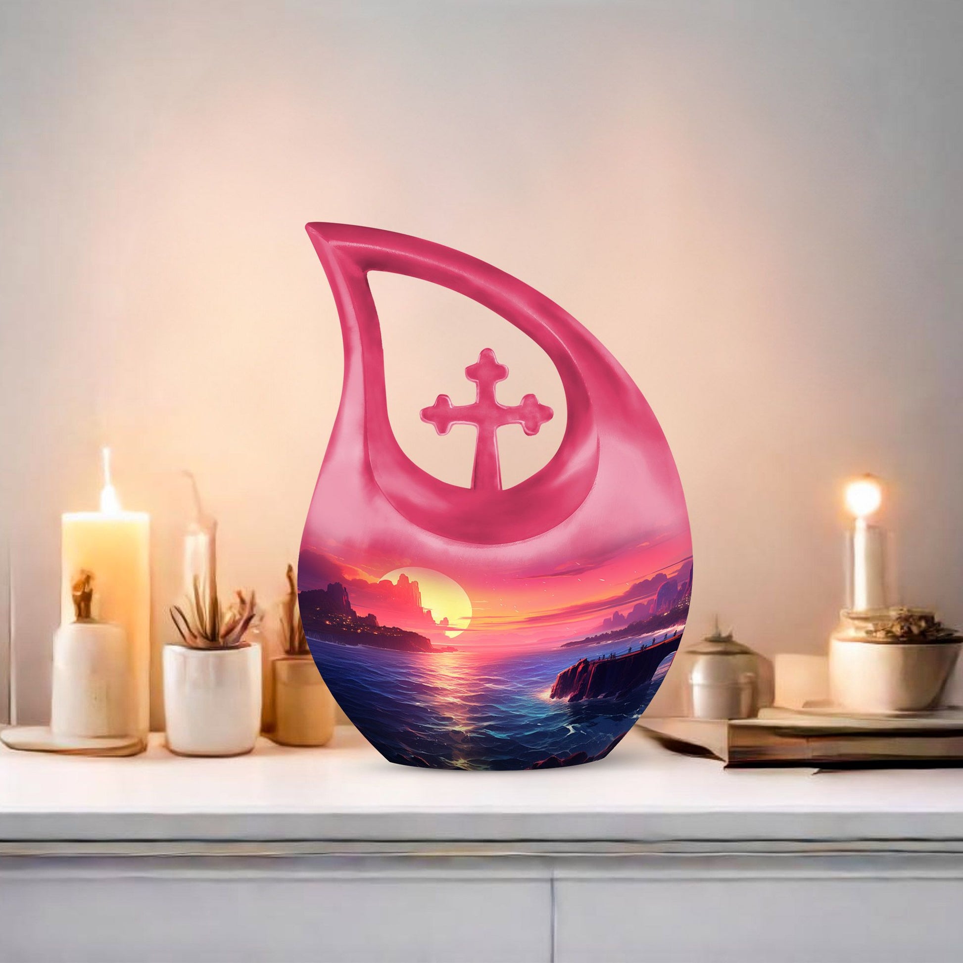 10-inch Large Wilderness Urn with Cross Drop design, 