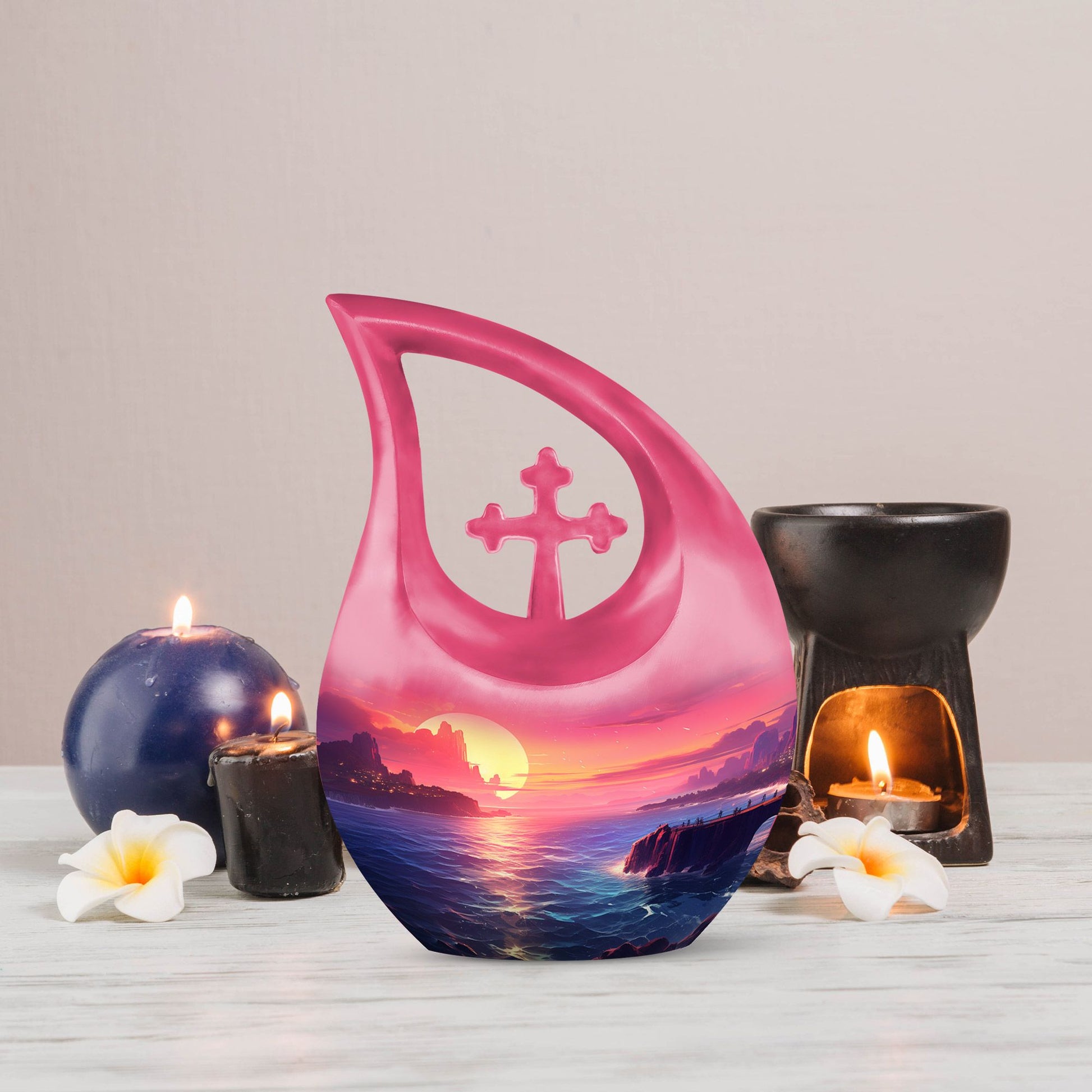 10-inch Large Wilderness Urn with Cross Drop design, 