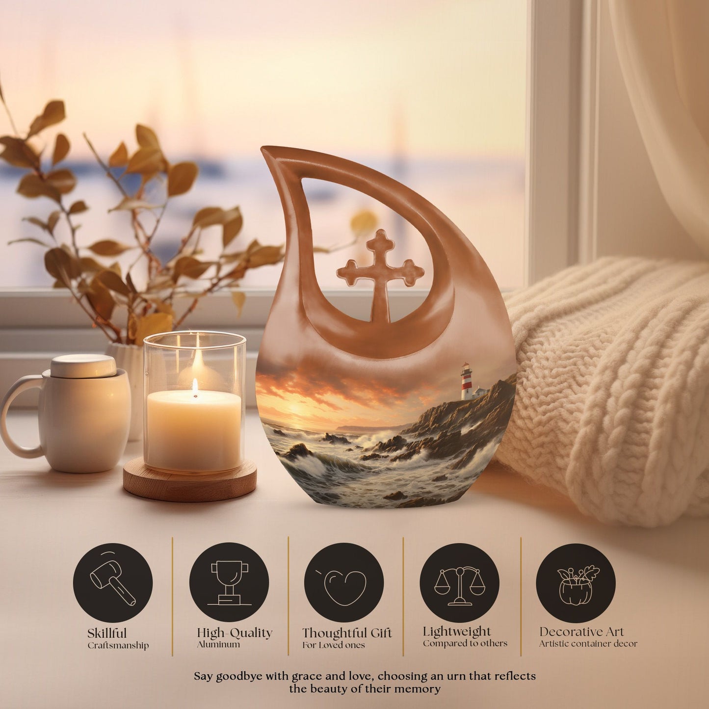 Unique Wilderness Urn with Cross Drop Design, Personalized 