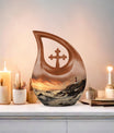 Unique Wilderness Urn with Cross Drop Design, Personalized 