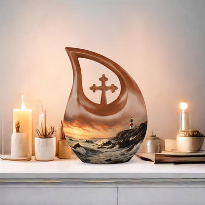 Unique Wilderness Urn with Cross Drop Design, Personalized 