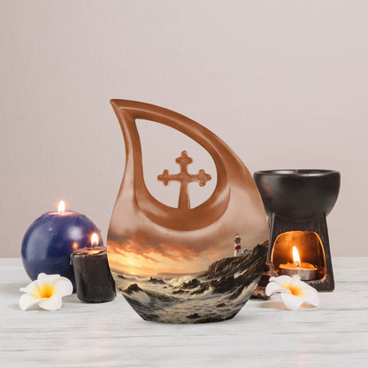 Unique Wilderness Urn with Cross Drop Design, Personalized 