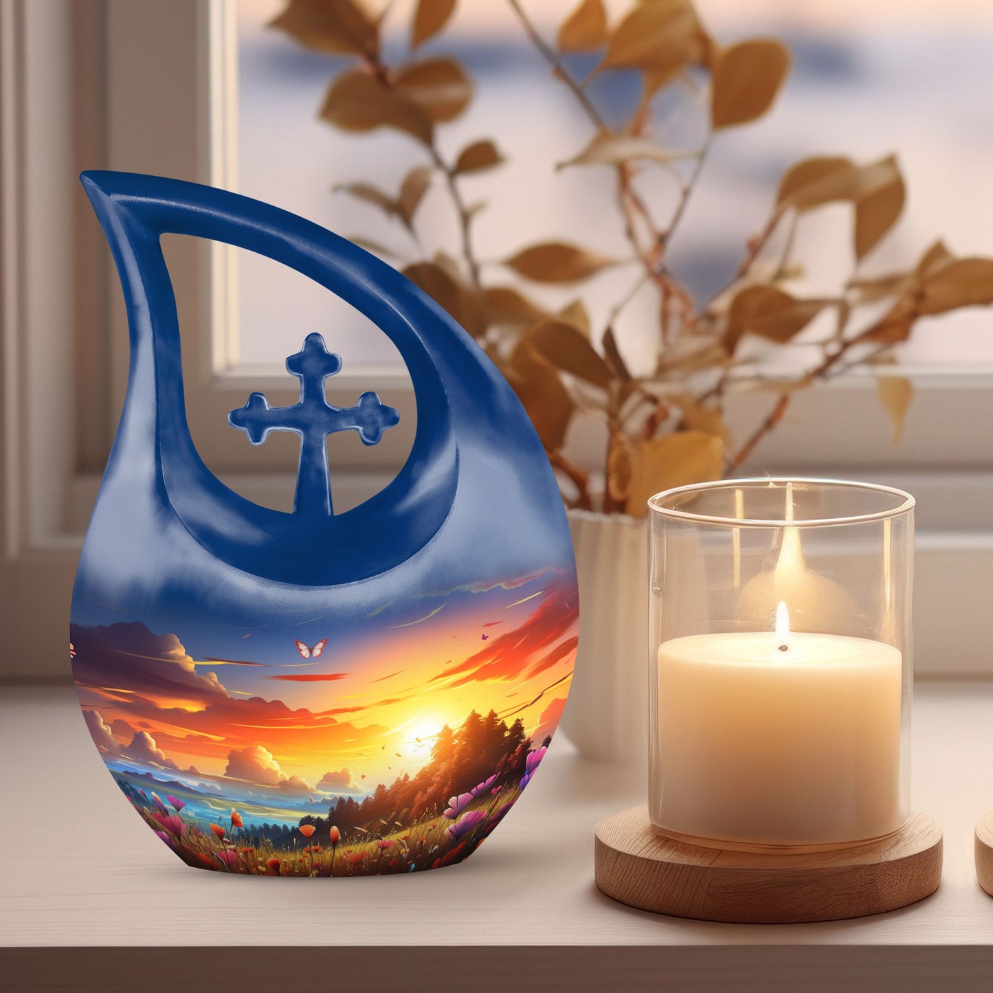 10-inch Wilderness Urn with Cross Drop design