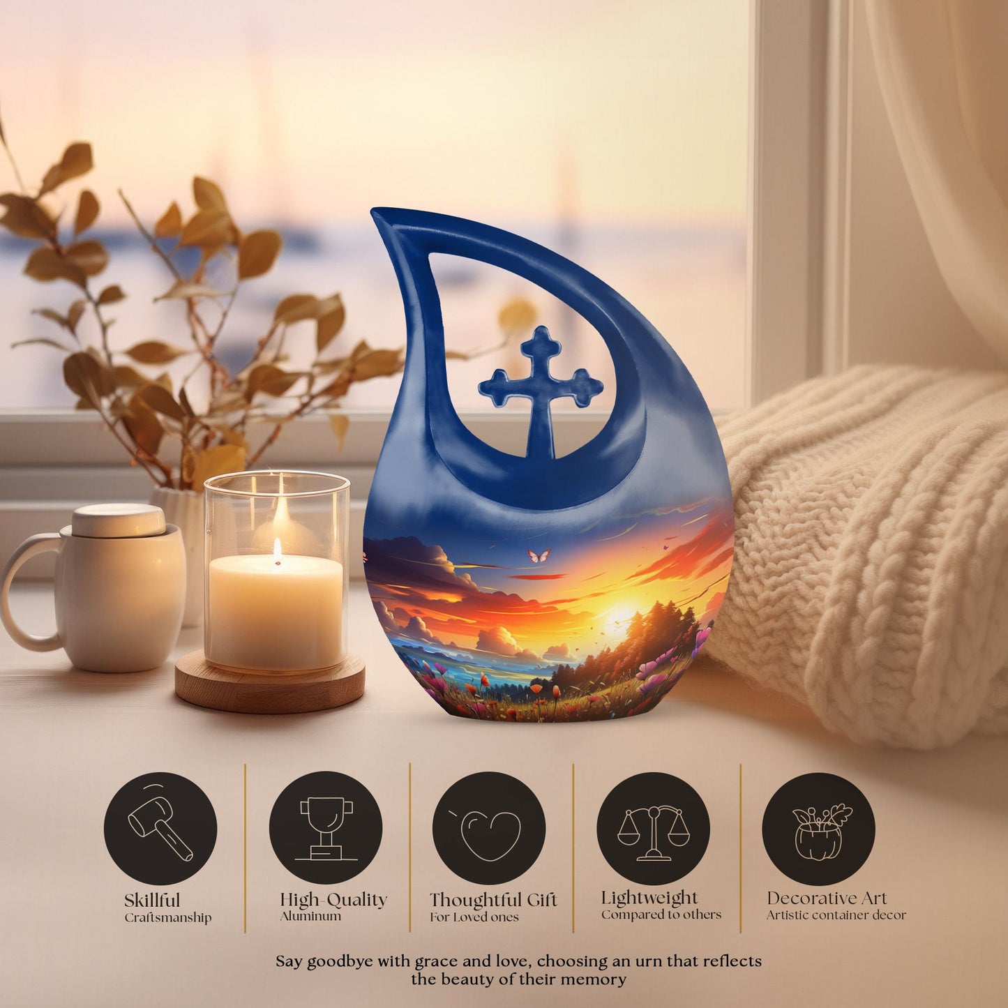 10-inch Wilderness Urn with Cross Drop design