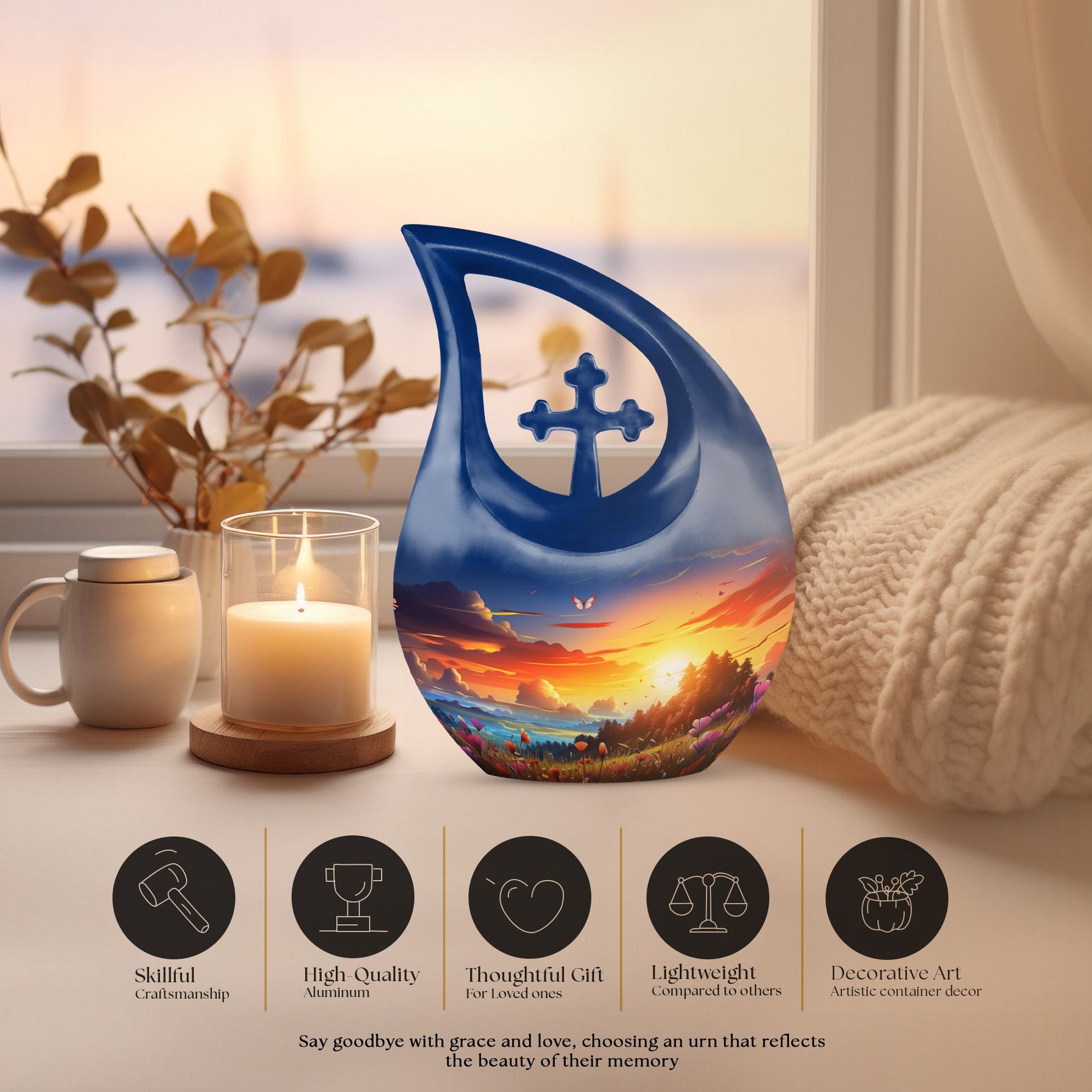 10-inch Wilderness Urn with Cross Drop design