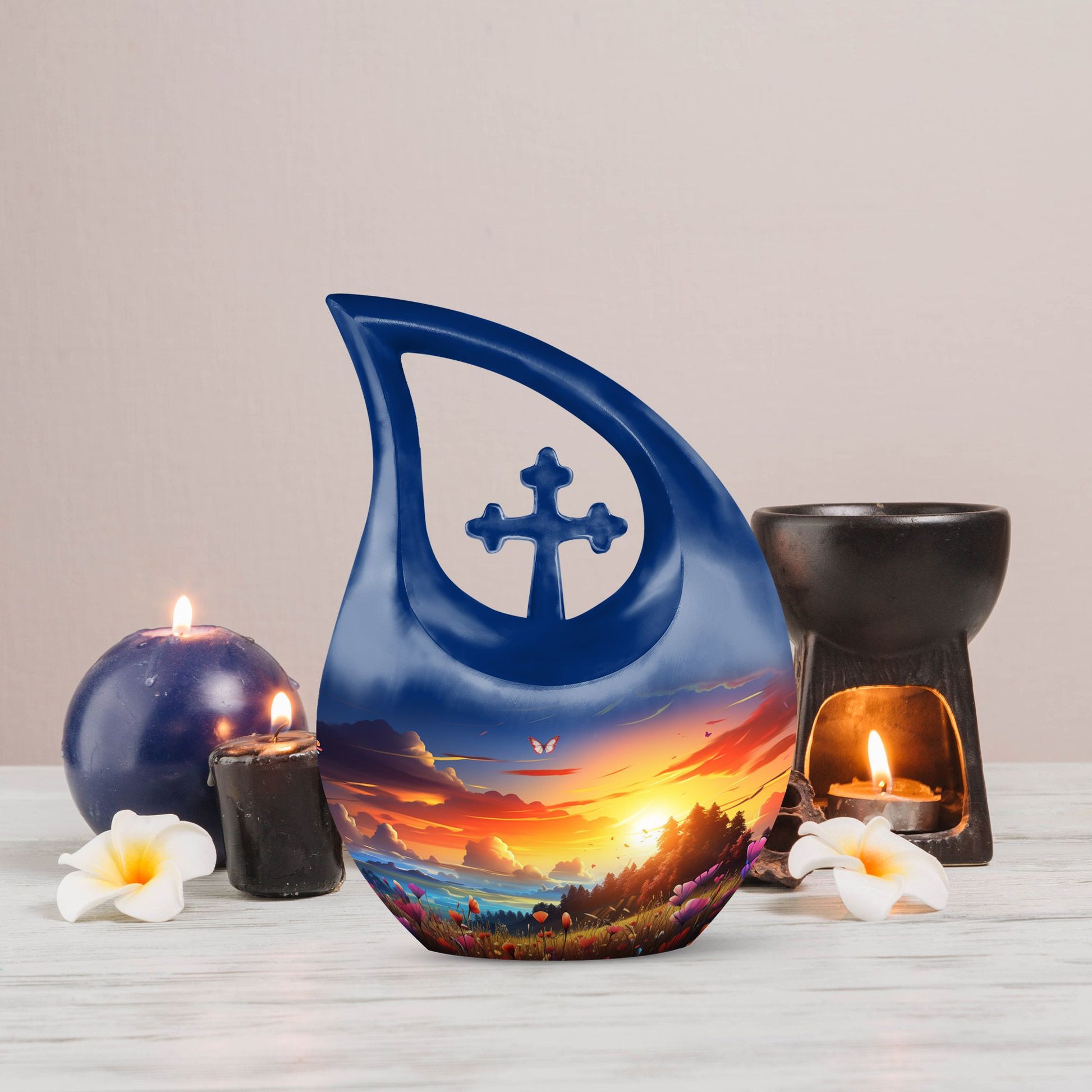 10-inch Wilderness Urn with Cross Drop design