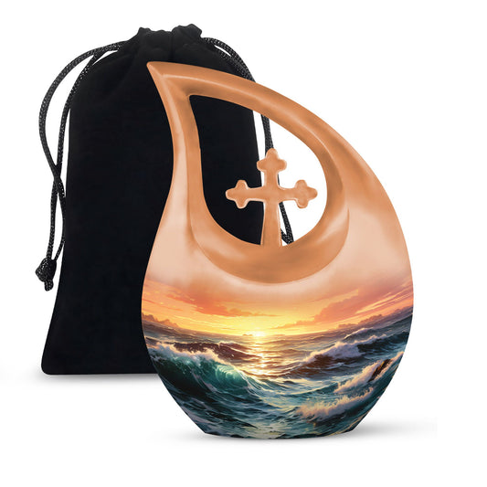 10 inch Wilderness Urn with Cross Drop design