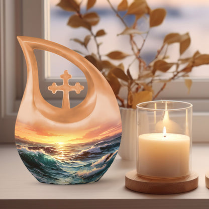 10 inch Wilderness Urn with Cross Drop design