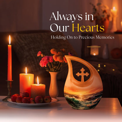 10 inch Wilderness Urn with Cross Drop design