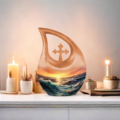 10 inch Wilderness Urn with Cross Drop design
