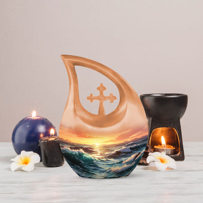 10 inch Wilderness Urn with Cross Drop design
