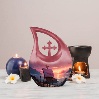 10-inch Wilderness urn with Cross Drop design, 