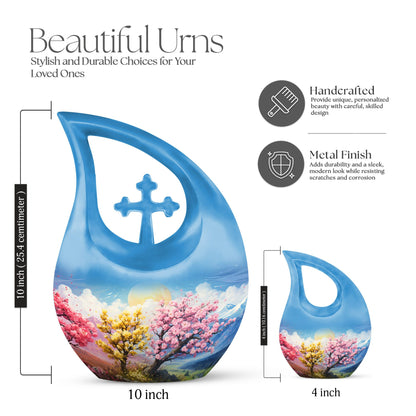 10-inch Wilderness Urn with Cross Drop design, 