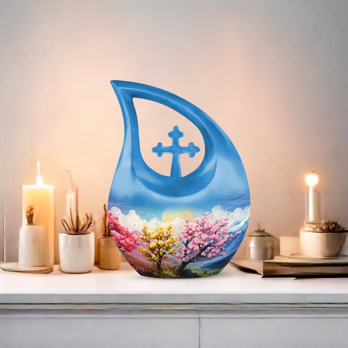 10-inch Wilderness Urn with Cross Drop design, 