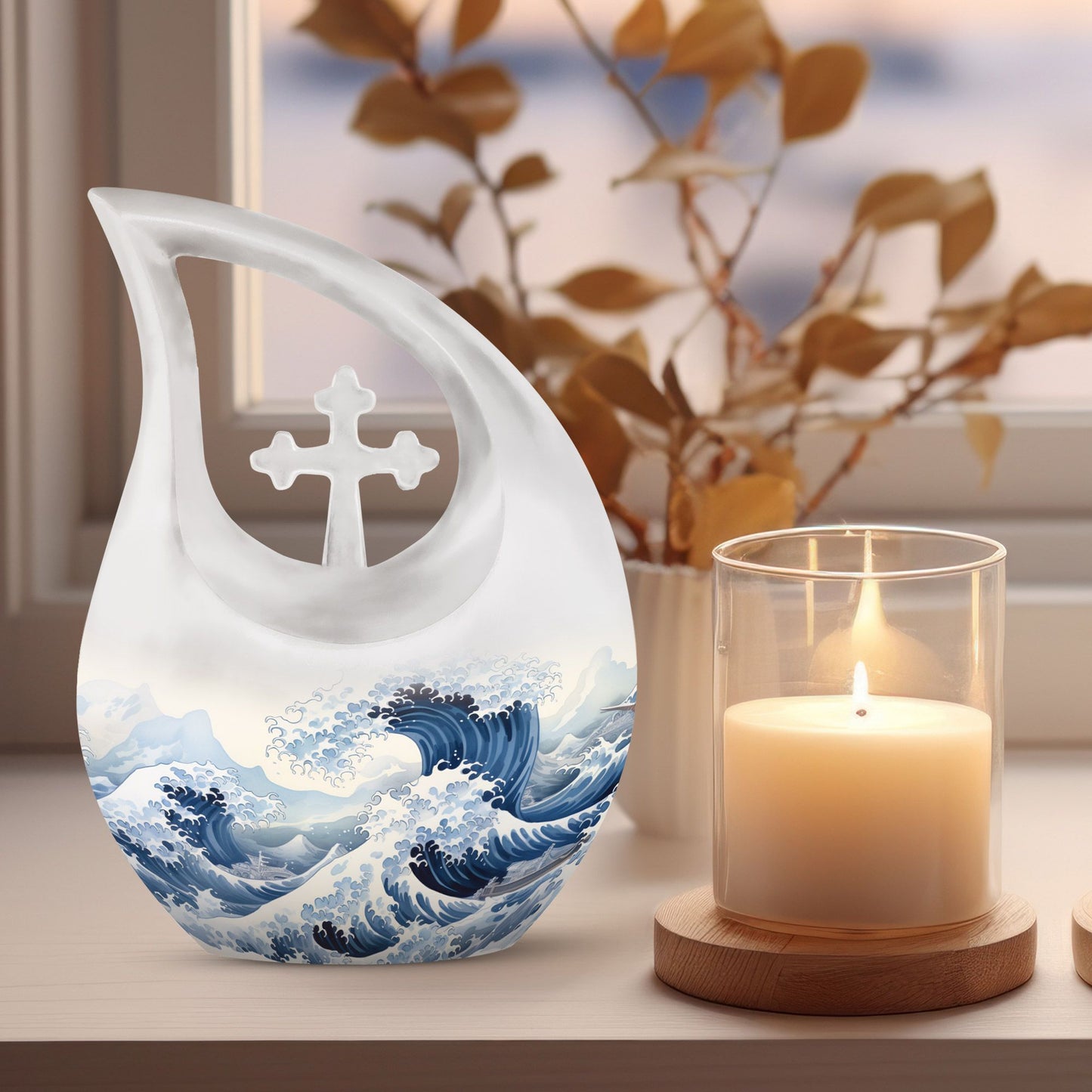 10-inch Wave Urn in Cross Drop design made 