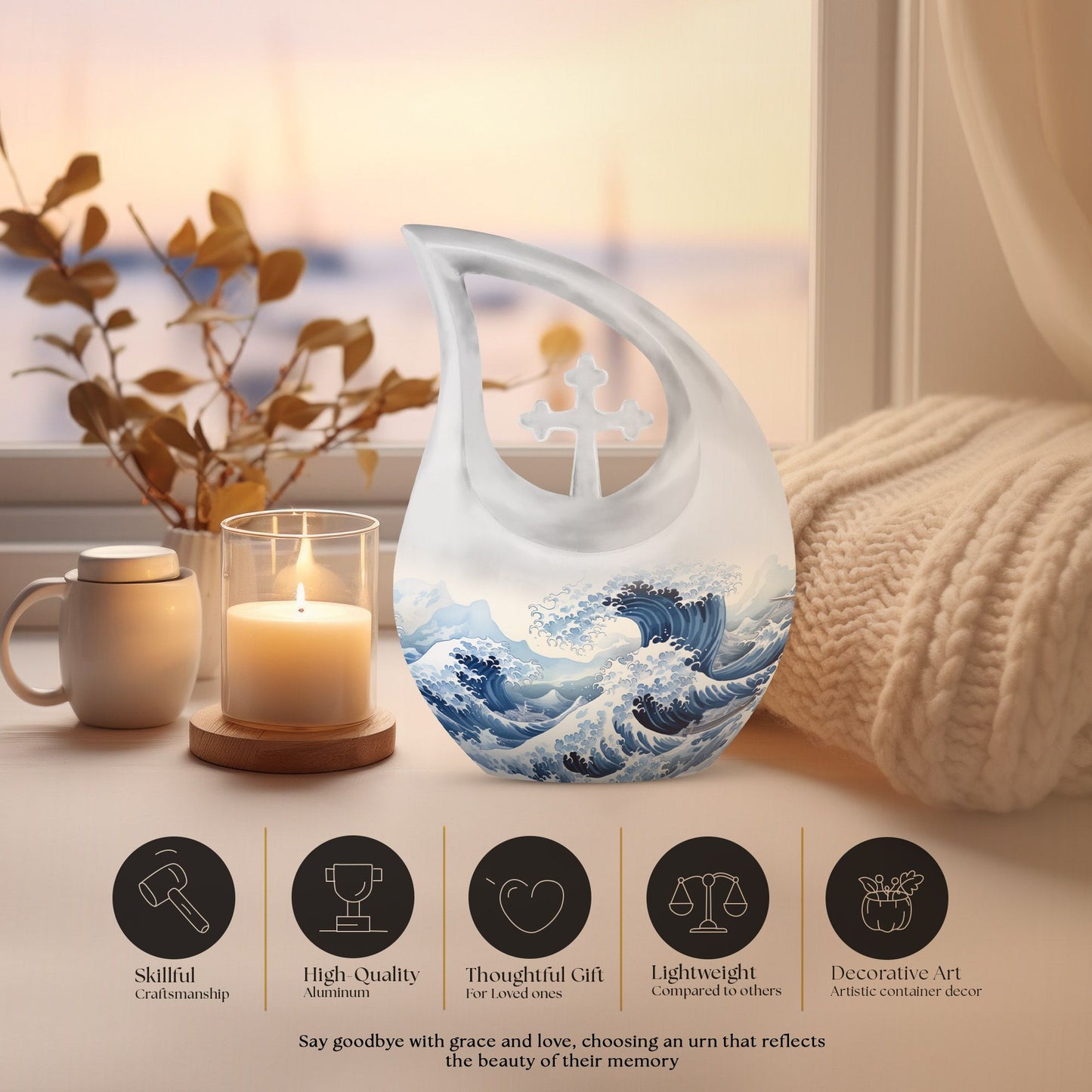 10-inch Wave Urn in Cross Drop design made 