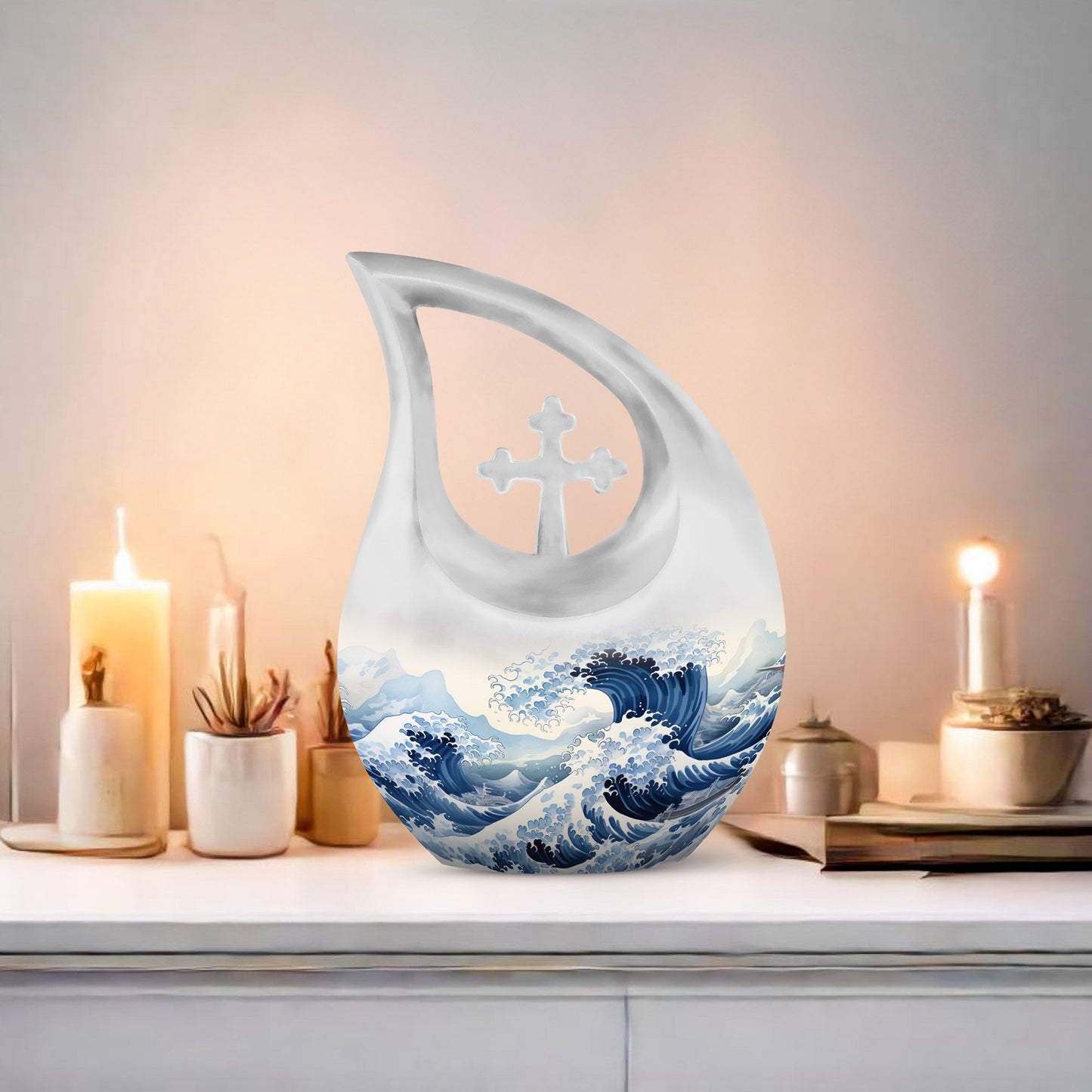 10-inch Wave Urn in Cross Drop design made 