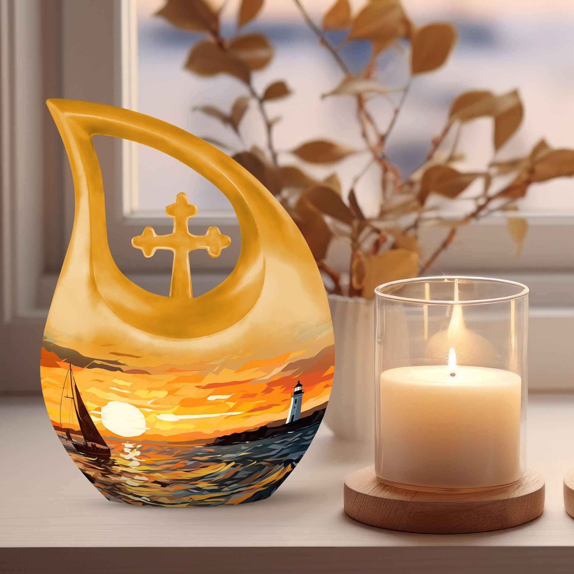 10-inch Cross Drop Wilderness Urn, Aluminium Memorial Urn