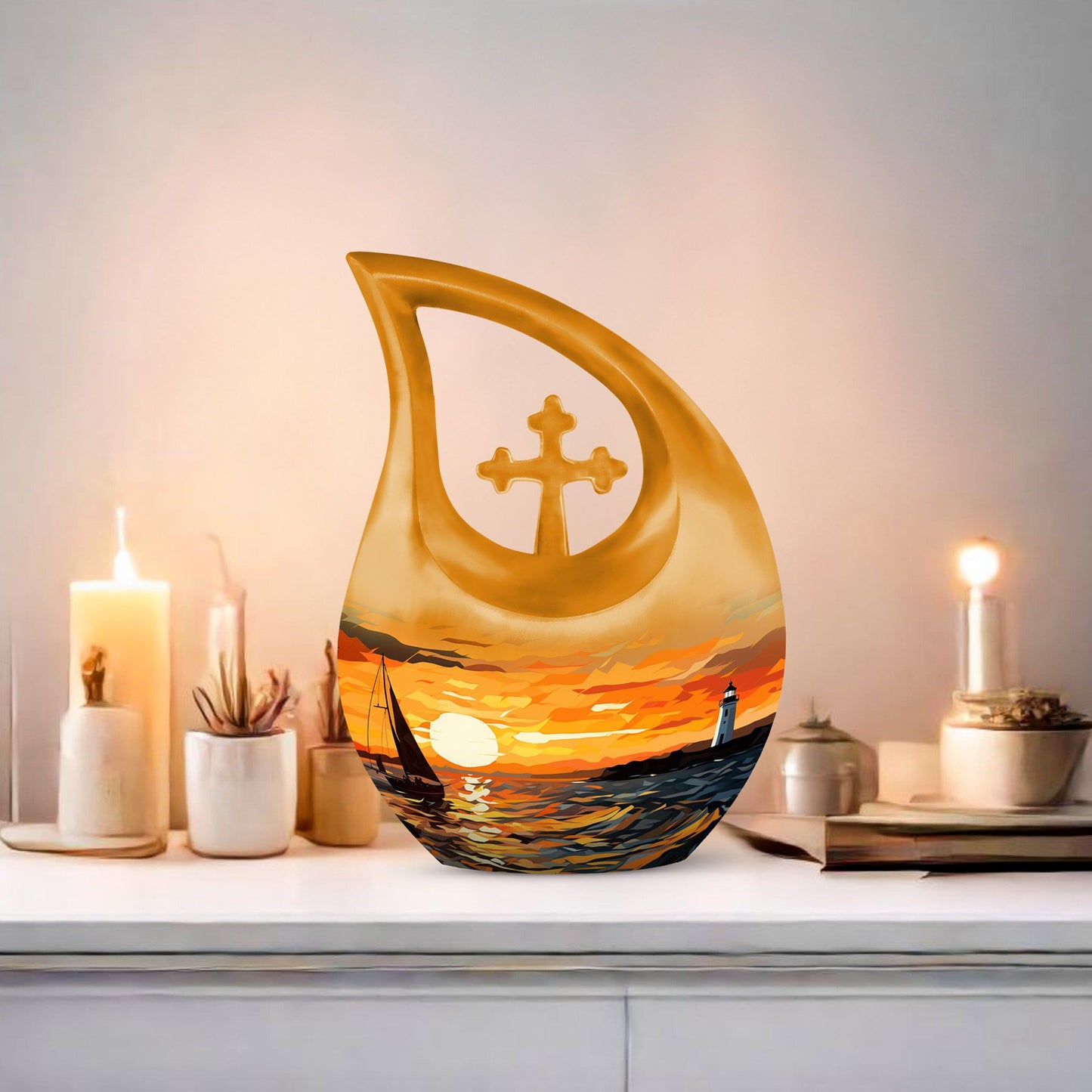 10-inch Cross Drop Wilderness Urn, Aluminium Memorial Urn
