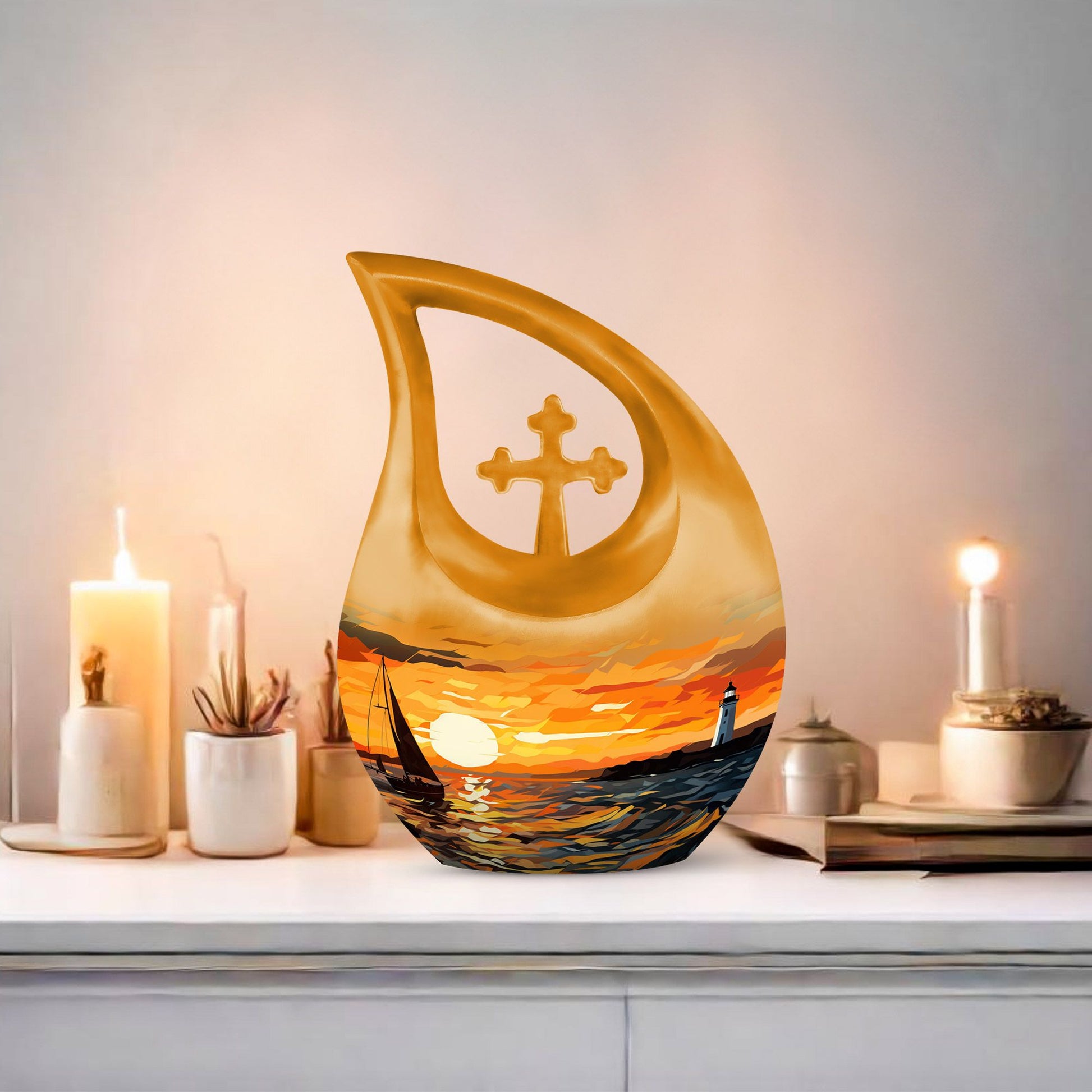 10-inch Cross Drop Wilderness Urn, Aluminium Memorial Urn