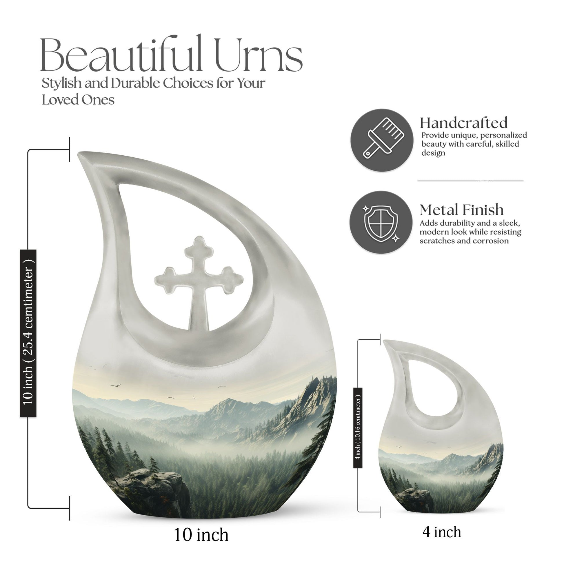 10 inch Wilderness Urn with Cross Drop Design 